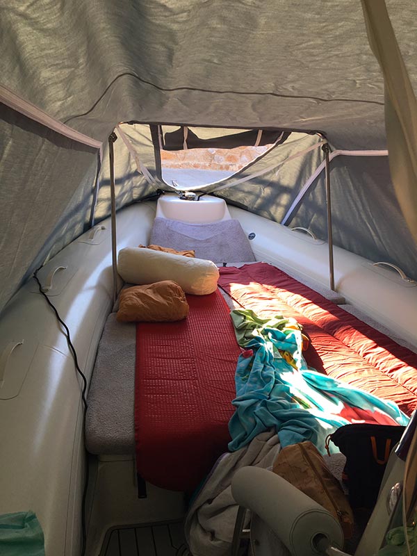 yachtsmen living in tents