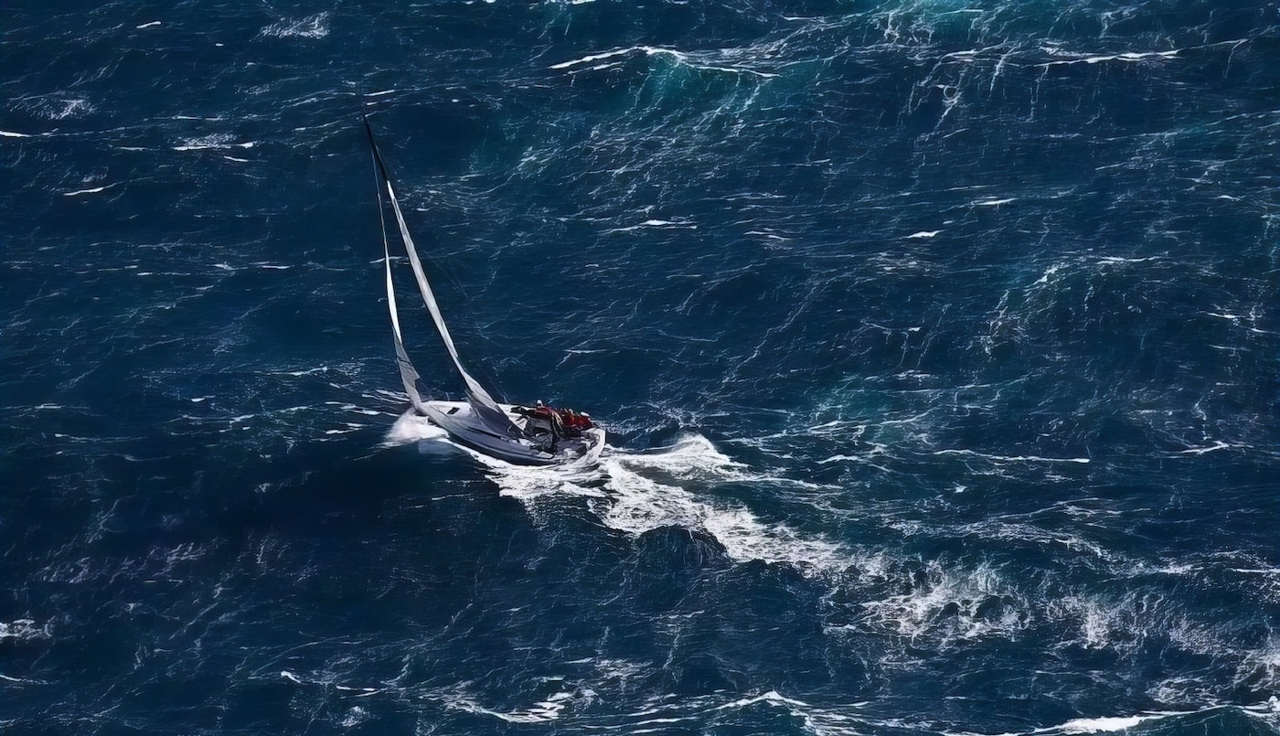 at the helm in bad weather photo